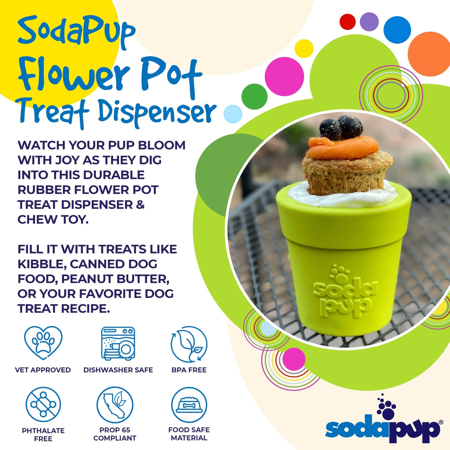 Flower Pot Durable Rubber Treat Dispenser & Enrichment